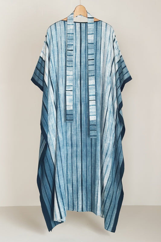 CAFTAN CRISTASEYA TEINTÉ INDIGO TISSÉ À LA MAIN