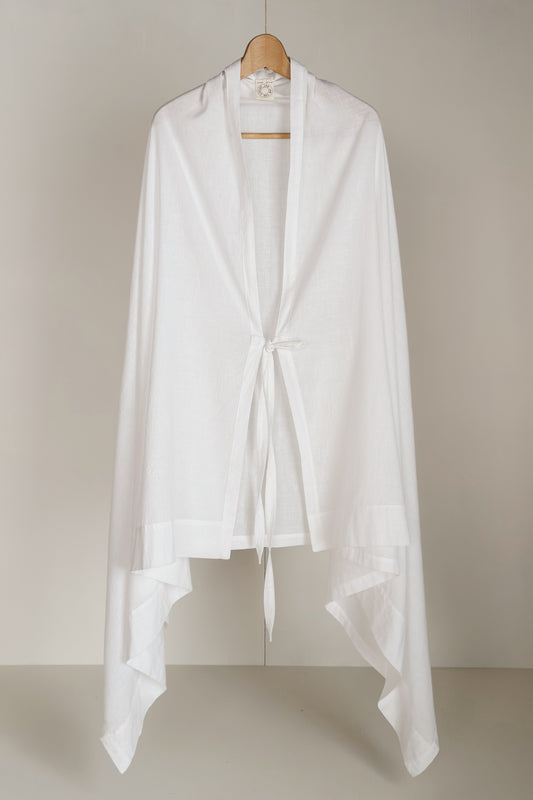 GRANDE ÉCHARPE CACHEMIRE JAN-JAN VAN ESSCHE EN VOILE DE COTON KHADI BLANC CASSÉ