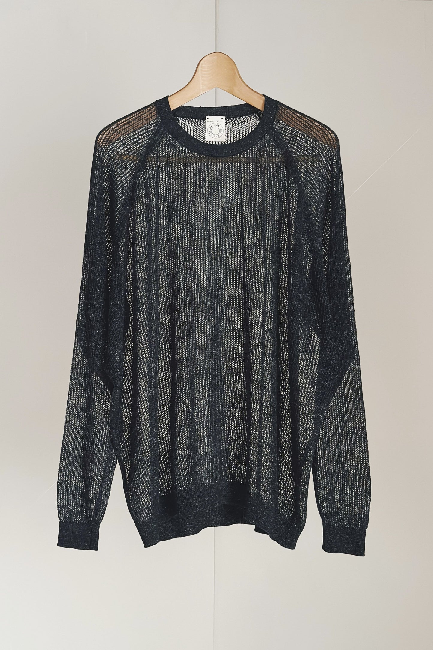 JAN-JAN VAN ESSCHE LONG SLEEVE MESH TEE LINEN COTTON YARN ANTHRACITE