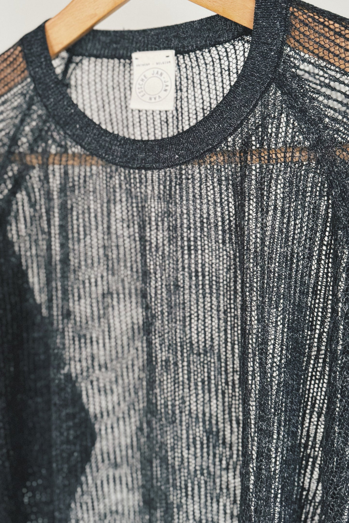 JAN-JAN VAN ESSCHE LONG SLEEVE MESH TEE LINEN COTTON YARN ANTHRACITE