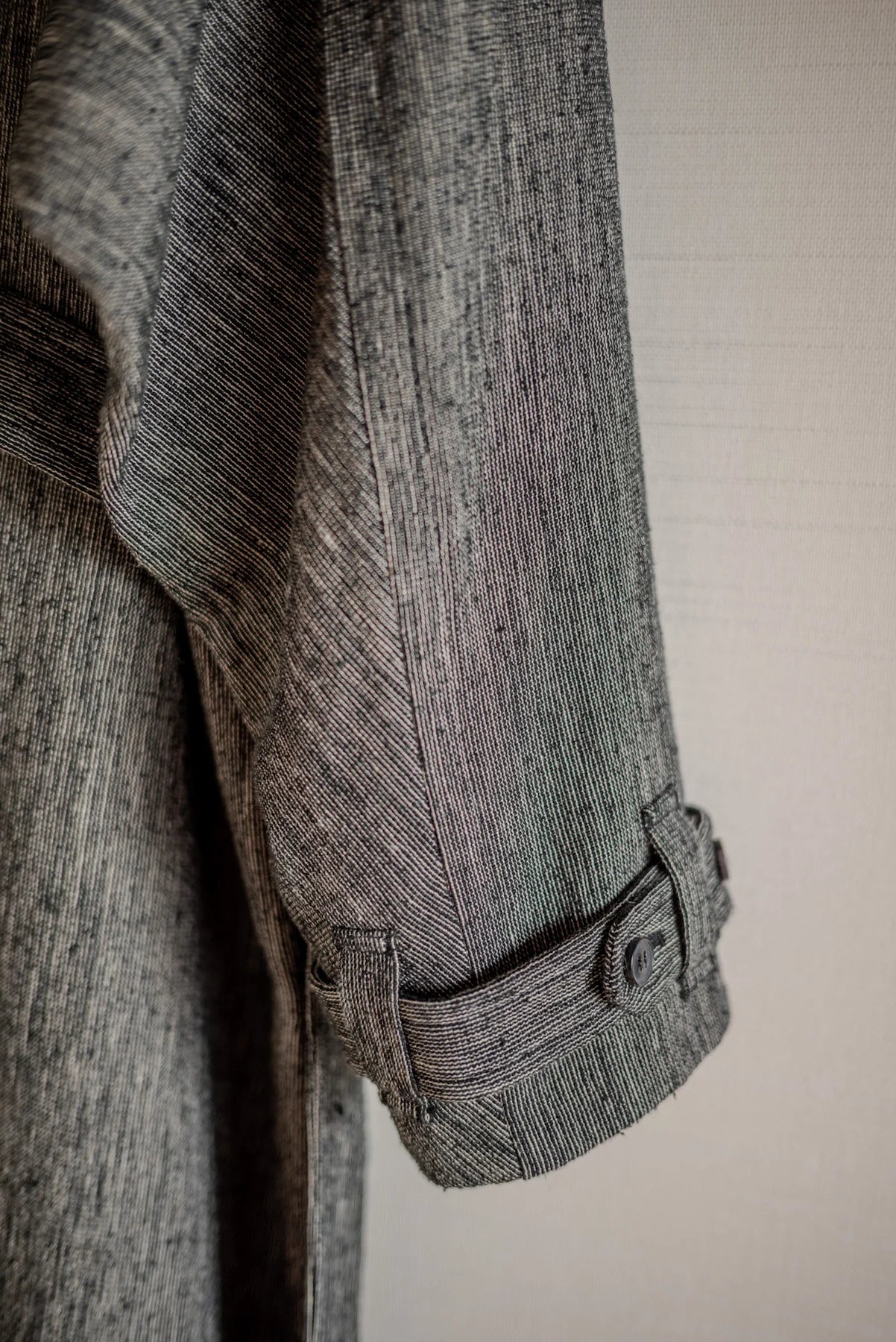 JAN-JAN VAN ESSCHE LOOSE FIT ARMY STYLE LONG COAT SILK LINEN CLOTH BLACK & WHITE