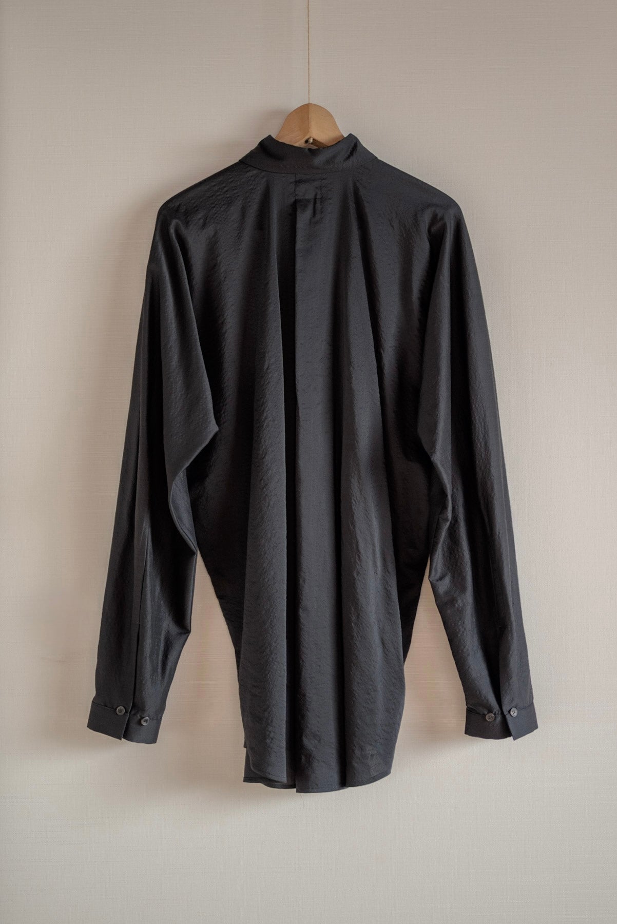 JAN-JAN VAN ESSCHE LOOSE FIT BUTTON UP DRESS SHIRT BOILED WOOL SILK CLOTH BLACK
