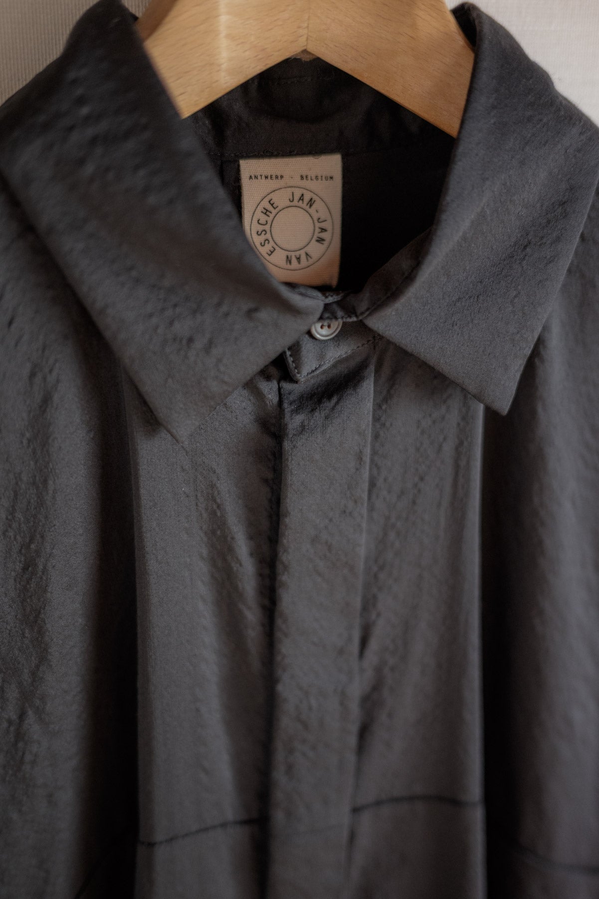 JAN-JAN VAN ESSCHE LOOSE FIT BUTTON UP DRESS SHIRT BOILED WOOL SILK CLOTH BLACK