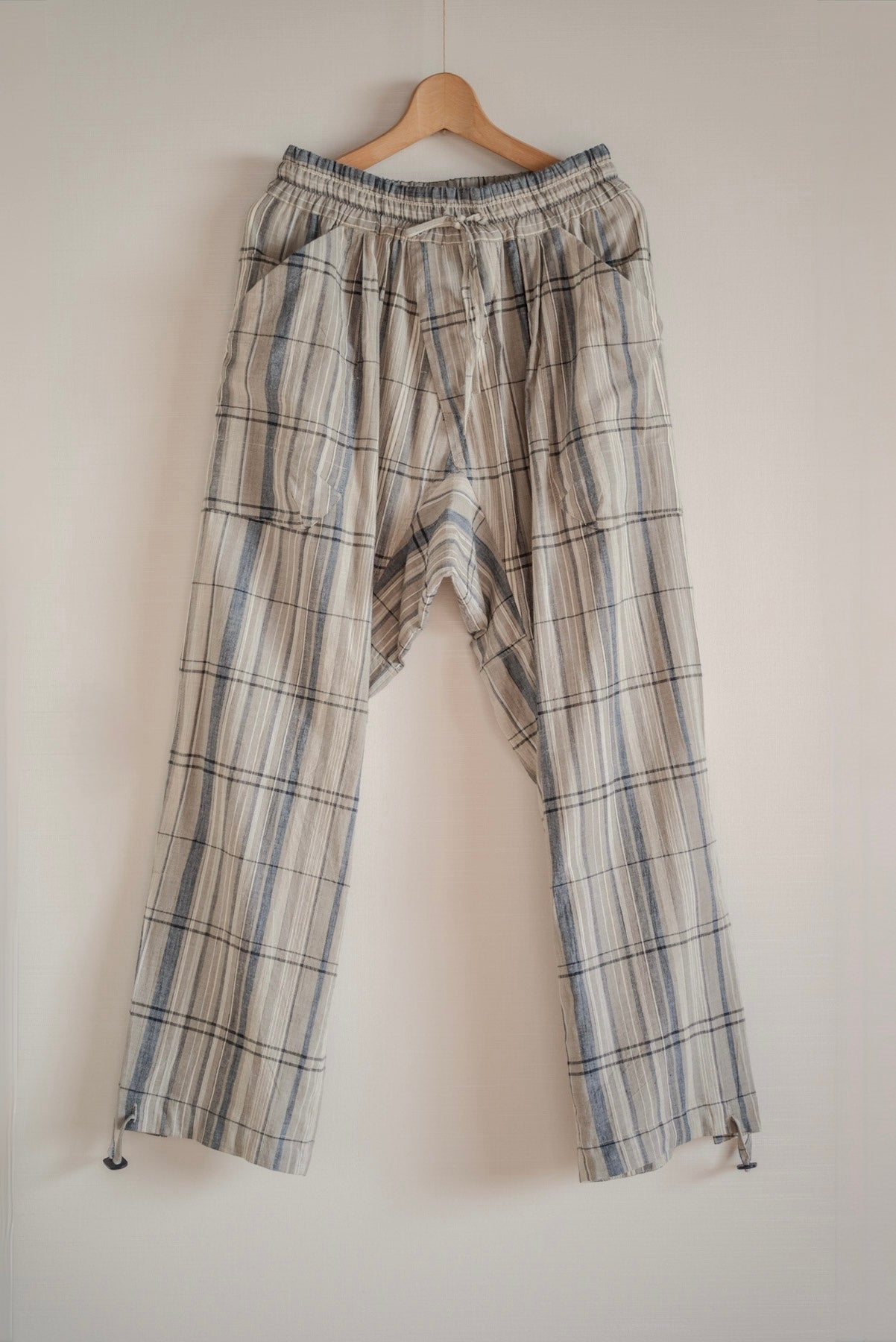JAN-JAN VAN ESSCHE LOOSE FIT SINGLE PLEATED TROUSERS MADRAS PLAID PLASTER