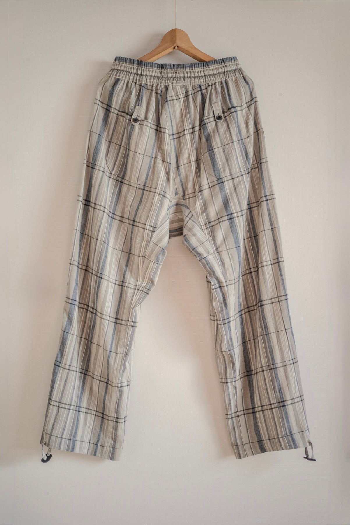 JAN-JAN VAN ESSCHE LOOSE FIT SINGLE PLEATED TROUSERS MADRAS PLAID PLASTER