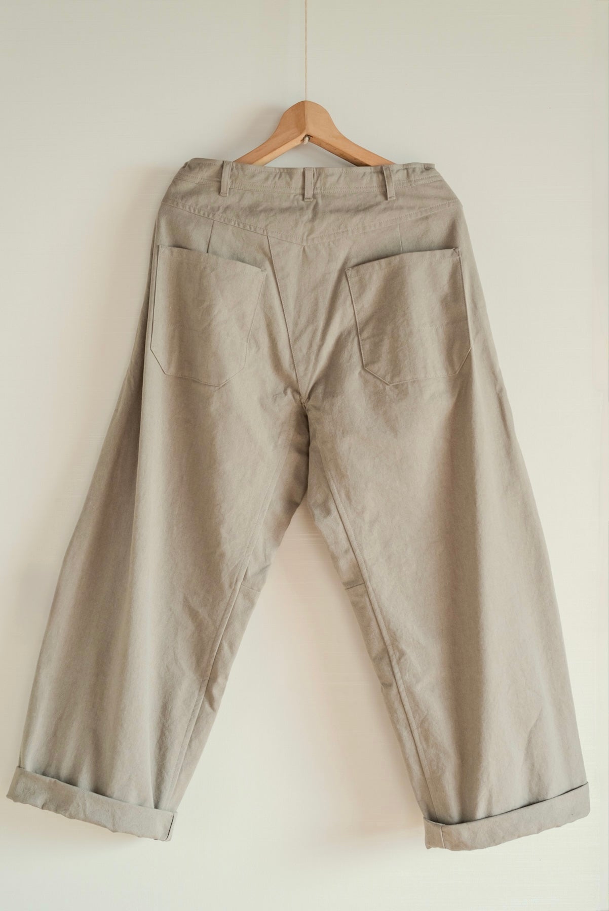 JAN-JAN VAN ESSCHE OVERSIZED 6-POCKET WORKWEAR STYLE TROUSERS CHAMBRAY CANVAS BROWN GREEN
