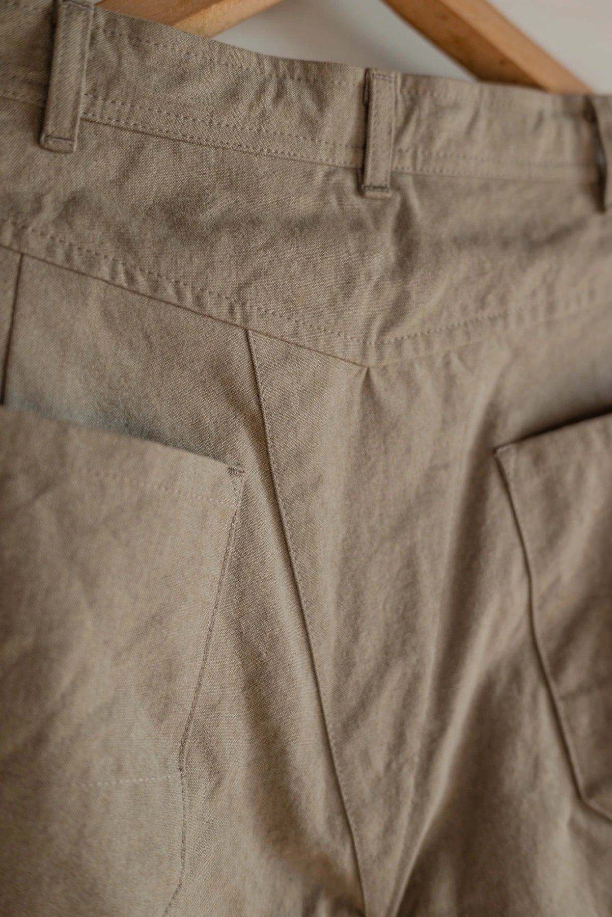 JAN-JAN VAN ESSCHE OVERSIZED 6-POCKET WORKWEAR STYLE TROUSERS CHAMBRAY CANVAS BROWN GREEN