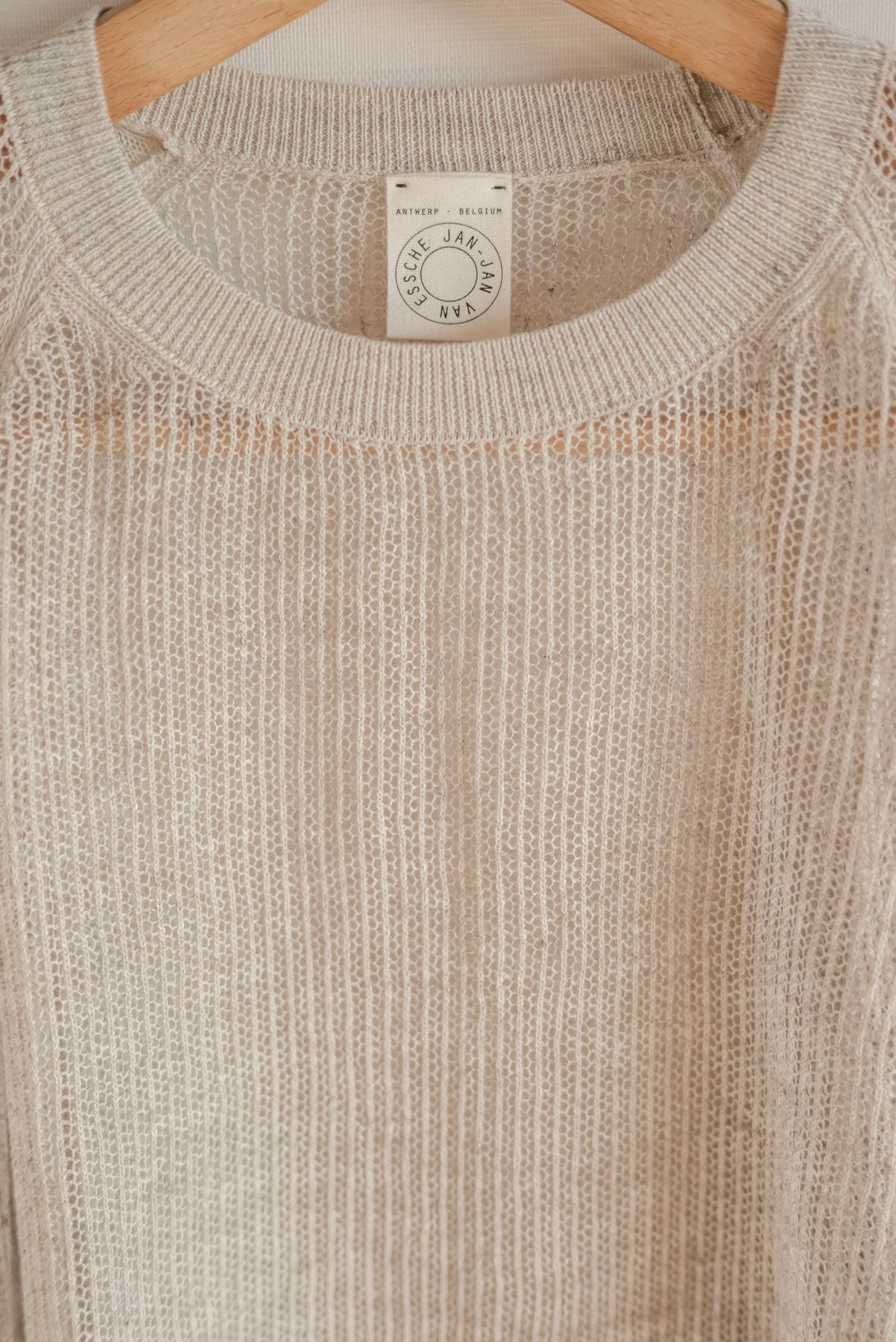 JAN-JAN VAN ESSCHE MAILLE SURDIMENSIONNÉE AJOUR TRICOT LIN COTON FIL BEIGE