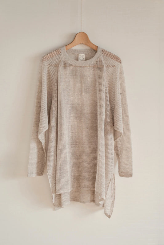JAN-JAN VAN ESSCHE OVERSIZED MESH AJOUR KNIT LINEN COTTON YARN BEIGE