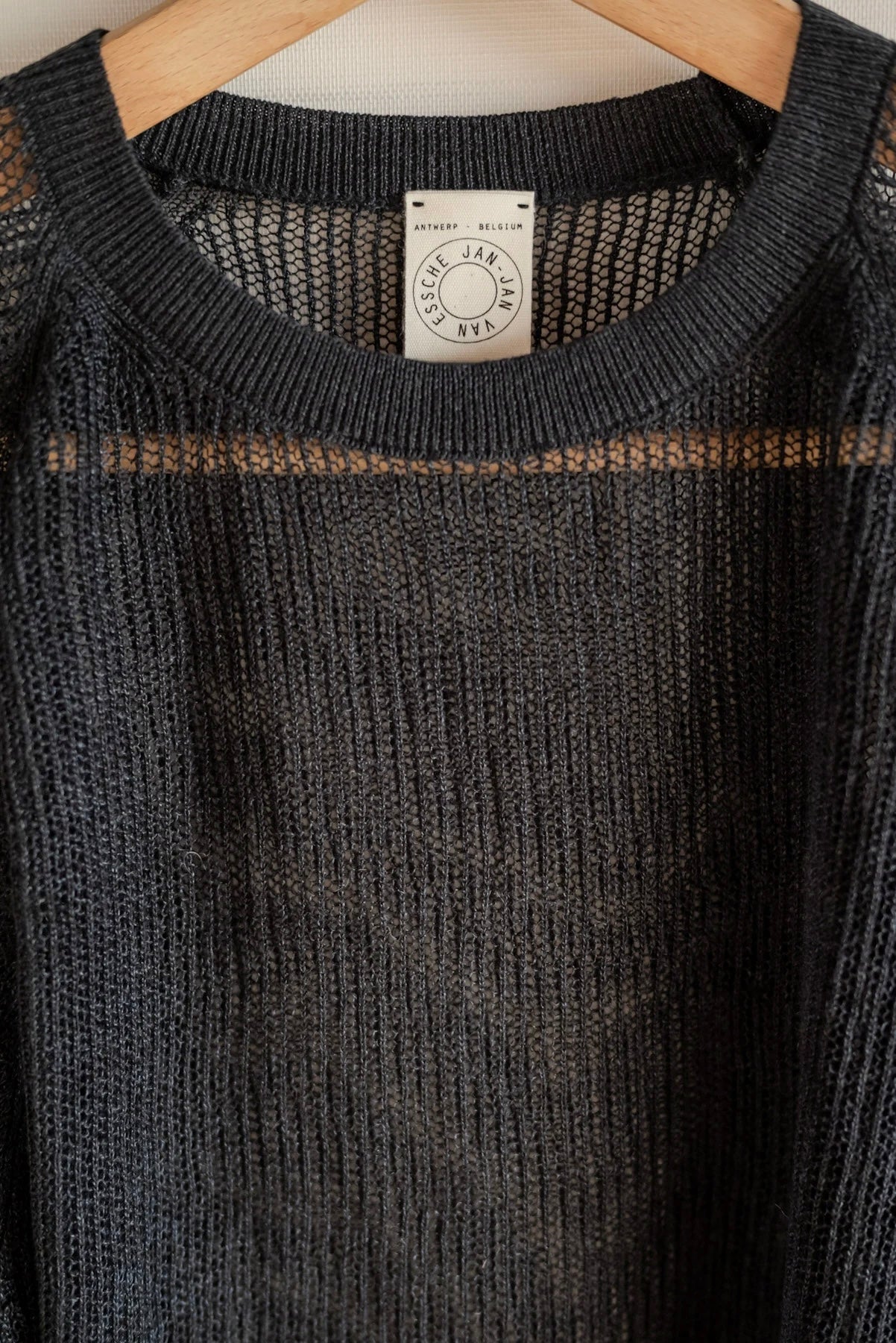 JAN-JAN VAN ESSCHE OVERSIZED MESH AJOUR KNIT LINEN COTTON YARN BLACK