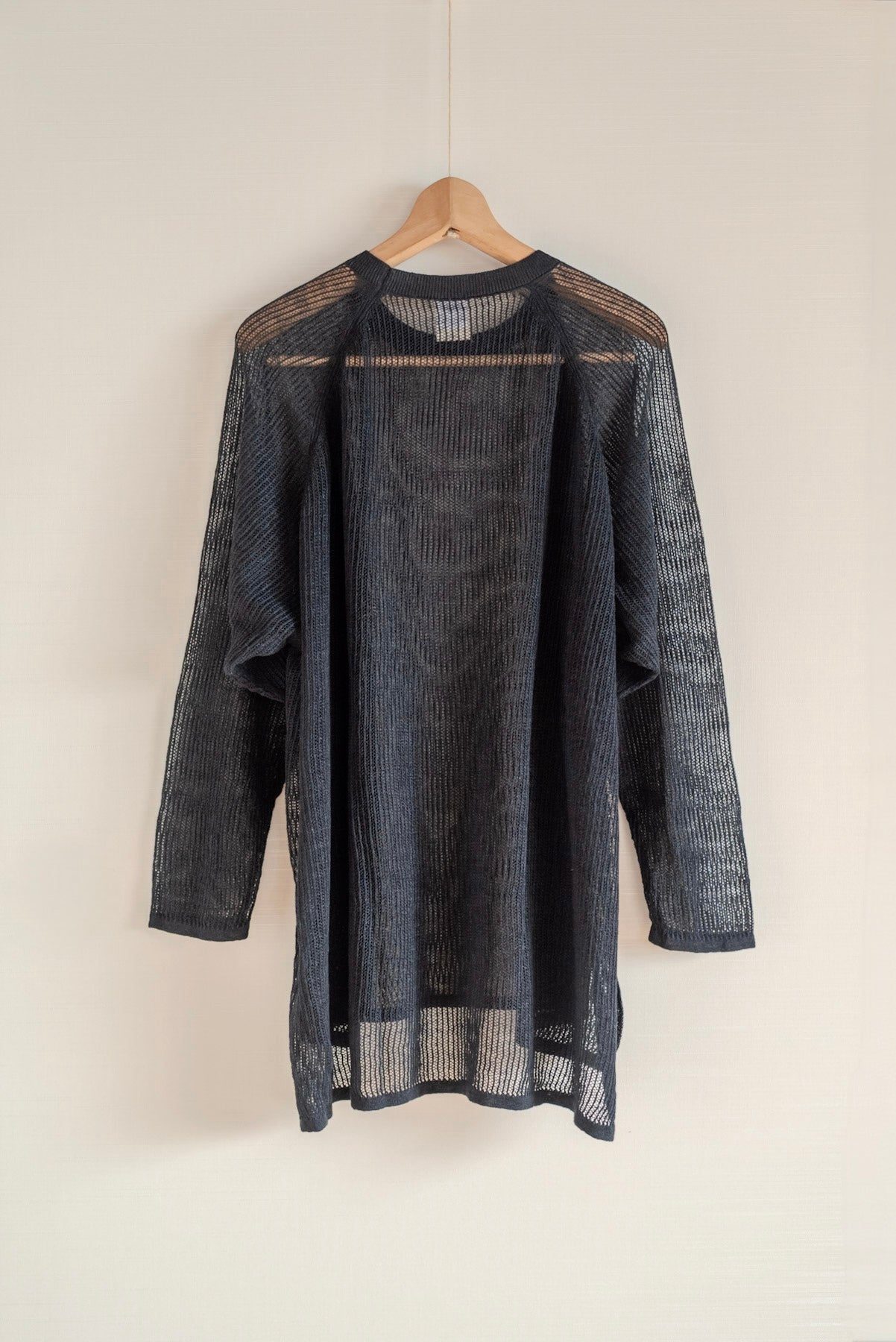 JAN-JAN VAN ESSCHE OVERSIZED MESH AJOUR KNIT LINEN COTTON YARN BLACK