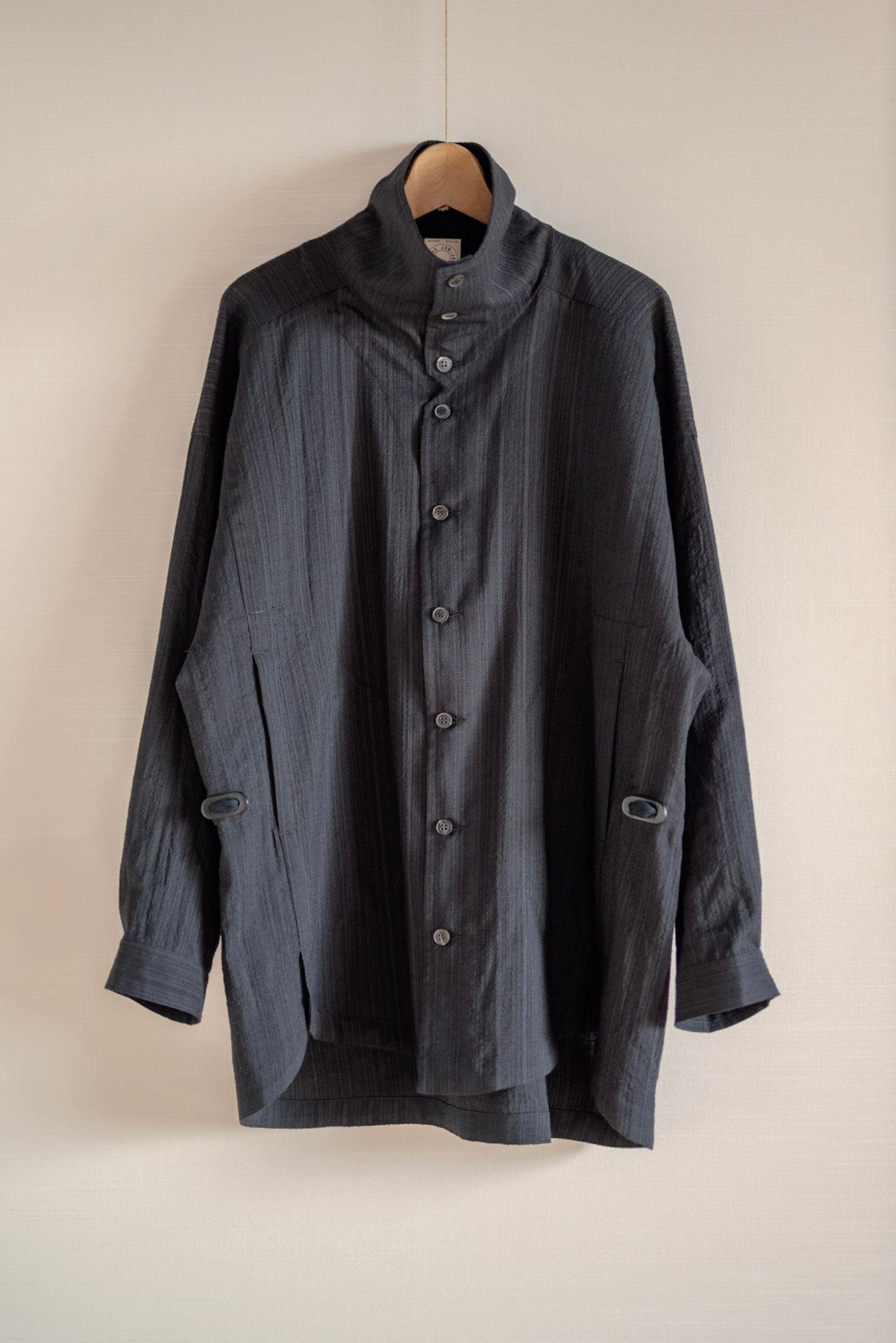 JAN-JAN VAN ESSCHE SHIRT JACKET WITH HIGH STANDING COLLAR DARK STRIPED