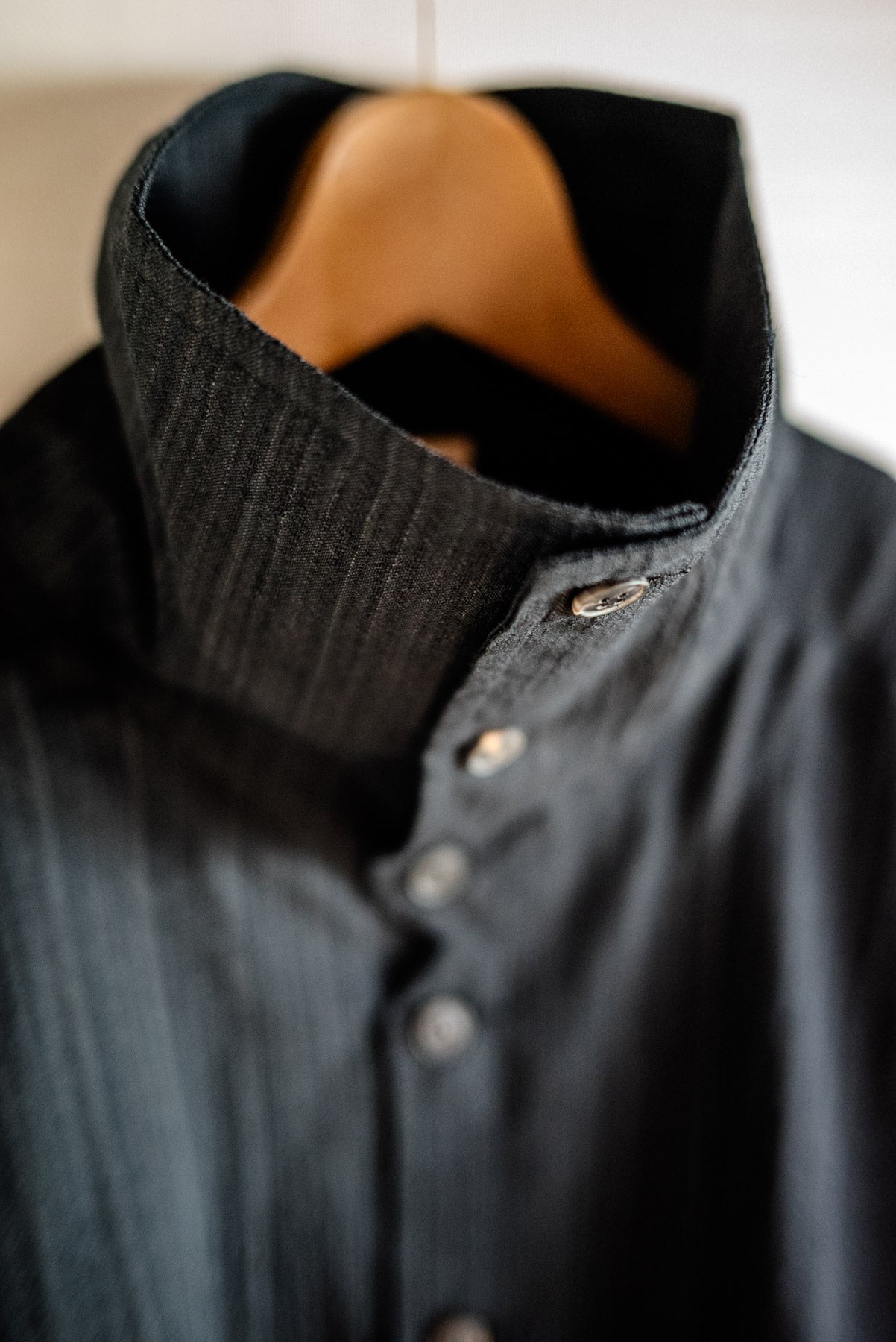JAN-JAN VAN ESSCHE SHIRT JACKET WITH HIGH STANDING COLLAR DARK STRIPED
