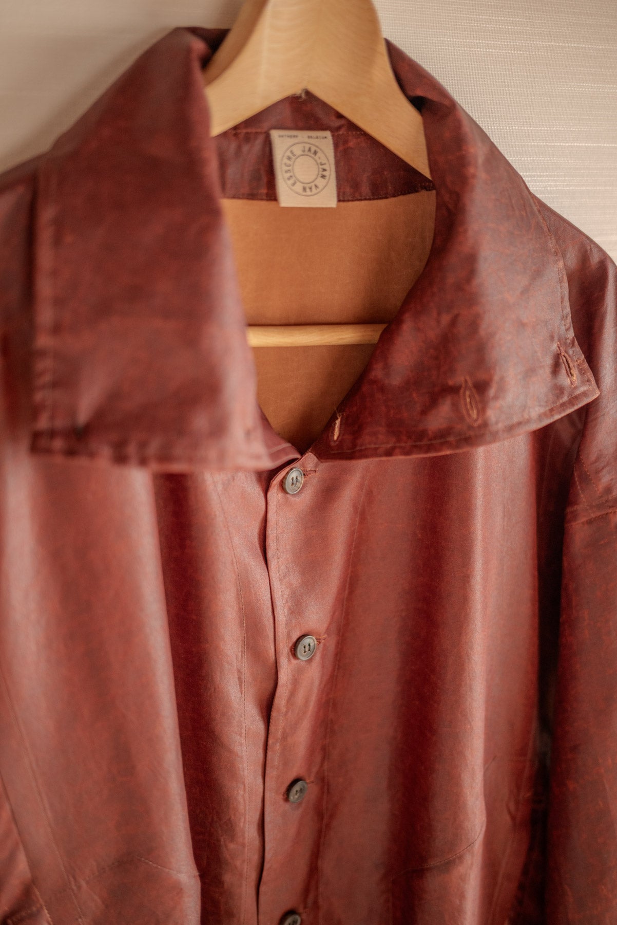 JAN-JAN VAN ESSCHE SHIRT JACKET WITH HIGH STANDING COLLAR OXBLOOD