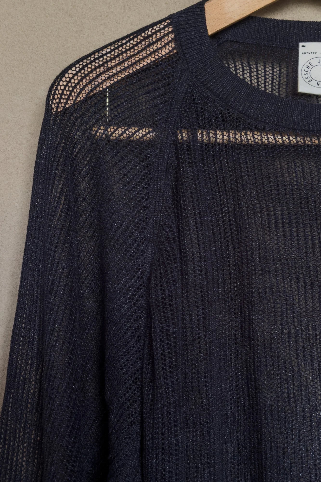 JAN-JAN VAN ESSCHE OVERSIZED MESH AJOUR KNIT LINEN COTTON YARN BLACK