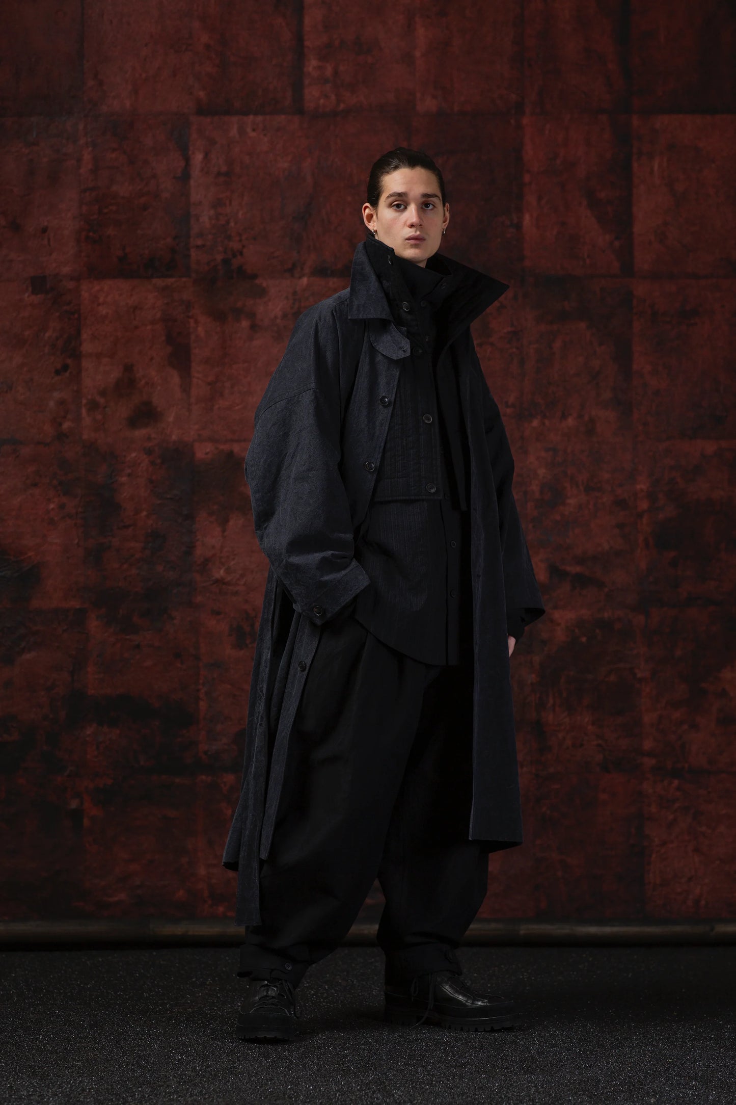 JAN-JAN VAN ESSCHE SHIRT JACKET WITH HIGH STANDING COLLAR DARK STRIPED