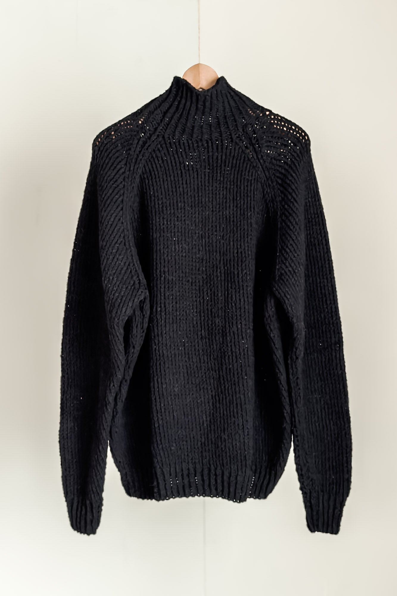 JAN-JAN VAN ESSCHE HAND KNITTED TURTLE NECK SWEATER LALIN PITCH BLACK