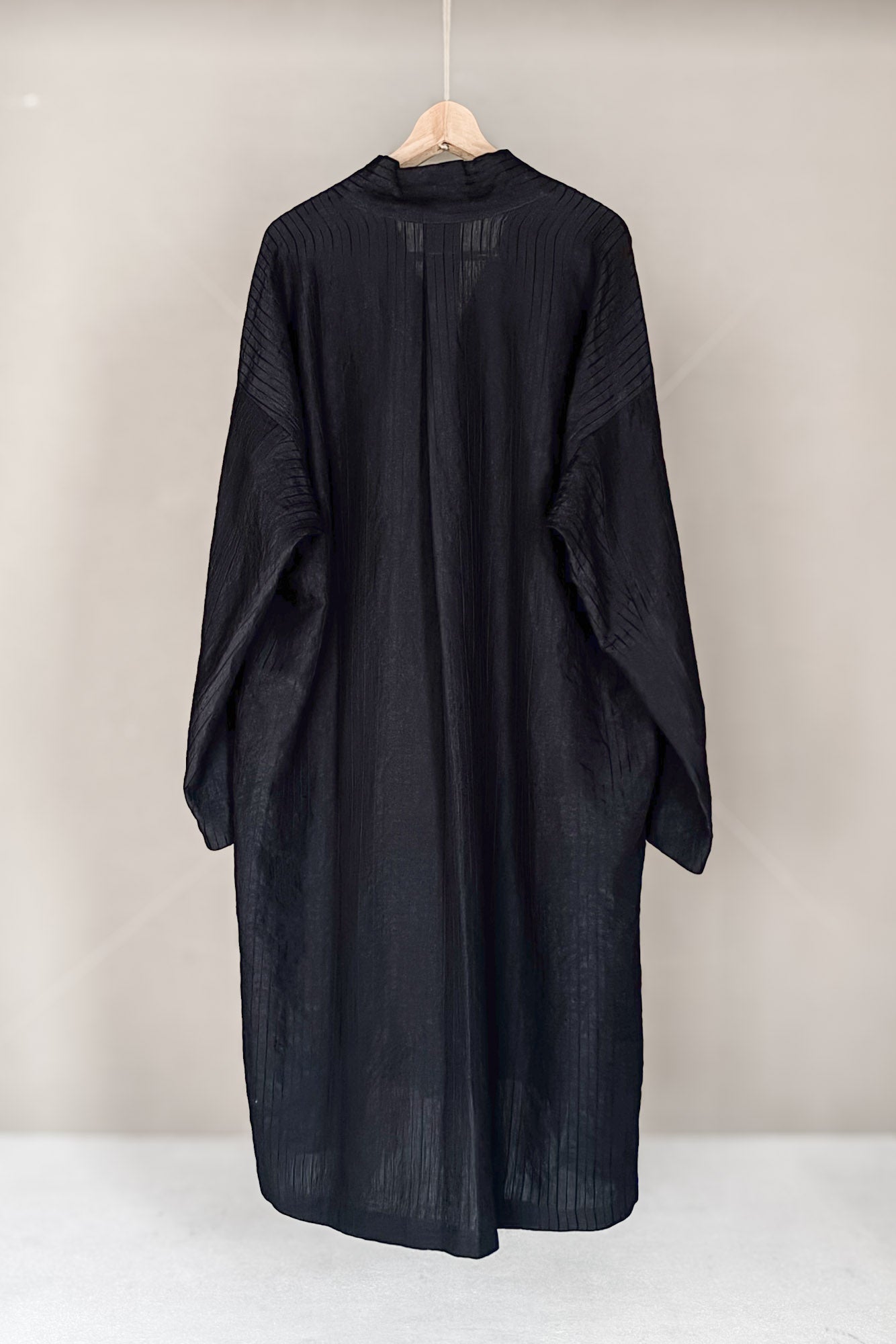 JAN-JAN VAN ESSCHE KIMONO COLLAR LOOSE FIT TUNIC COTTON LINEN RELIEF STRIPED BLACK