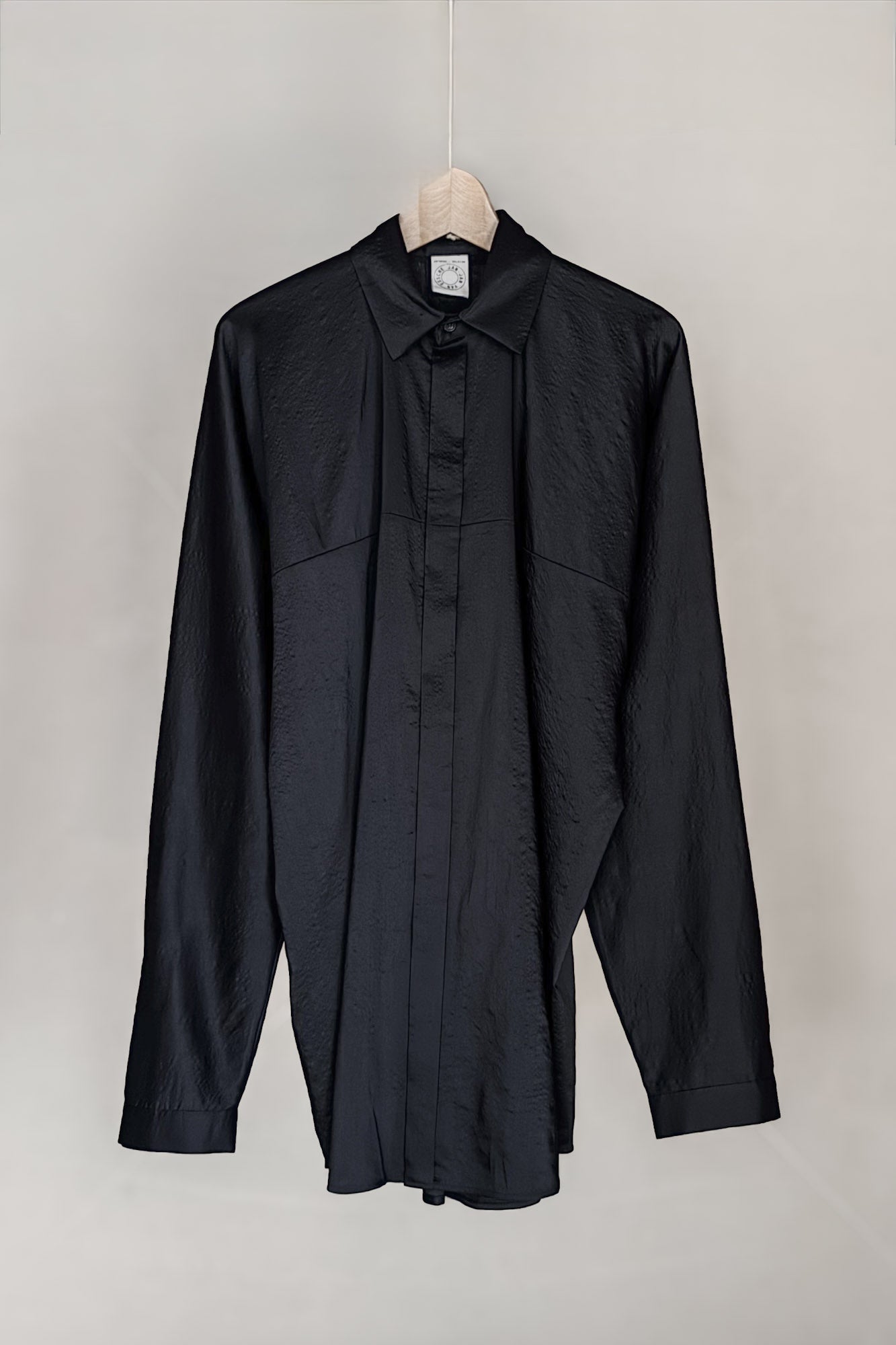 JAN-JAN VAN ESSCHE LOOSE FIT BUTTON UP DRESS SHIRT BOILED WOOL SILK CLOTH BLACK