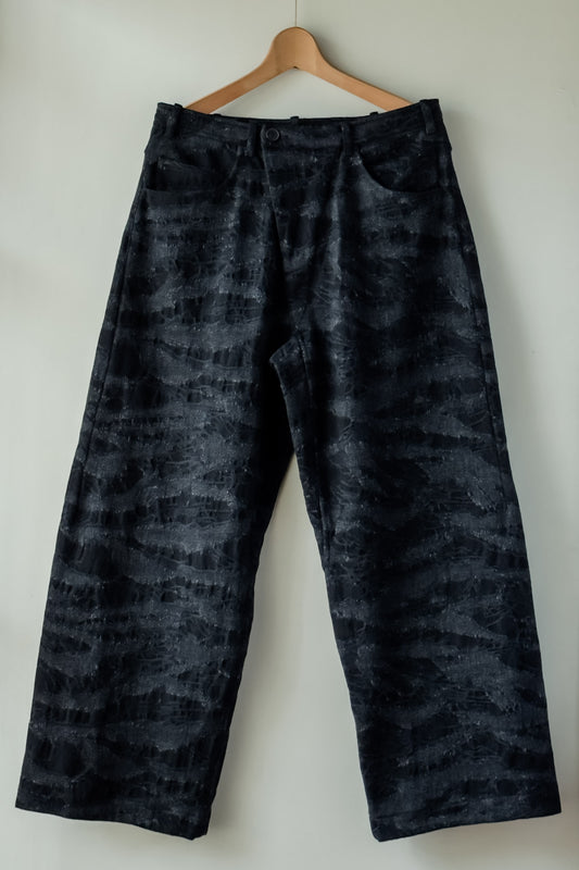 JAN-JAN VAN ESSCHE OVERSIZED 6 POCKET DENIM TROUSERS CAMOUFLAGE DENIM BLACK