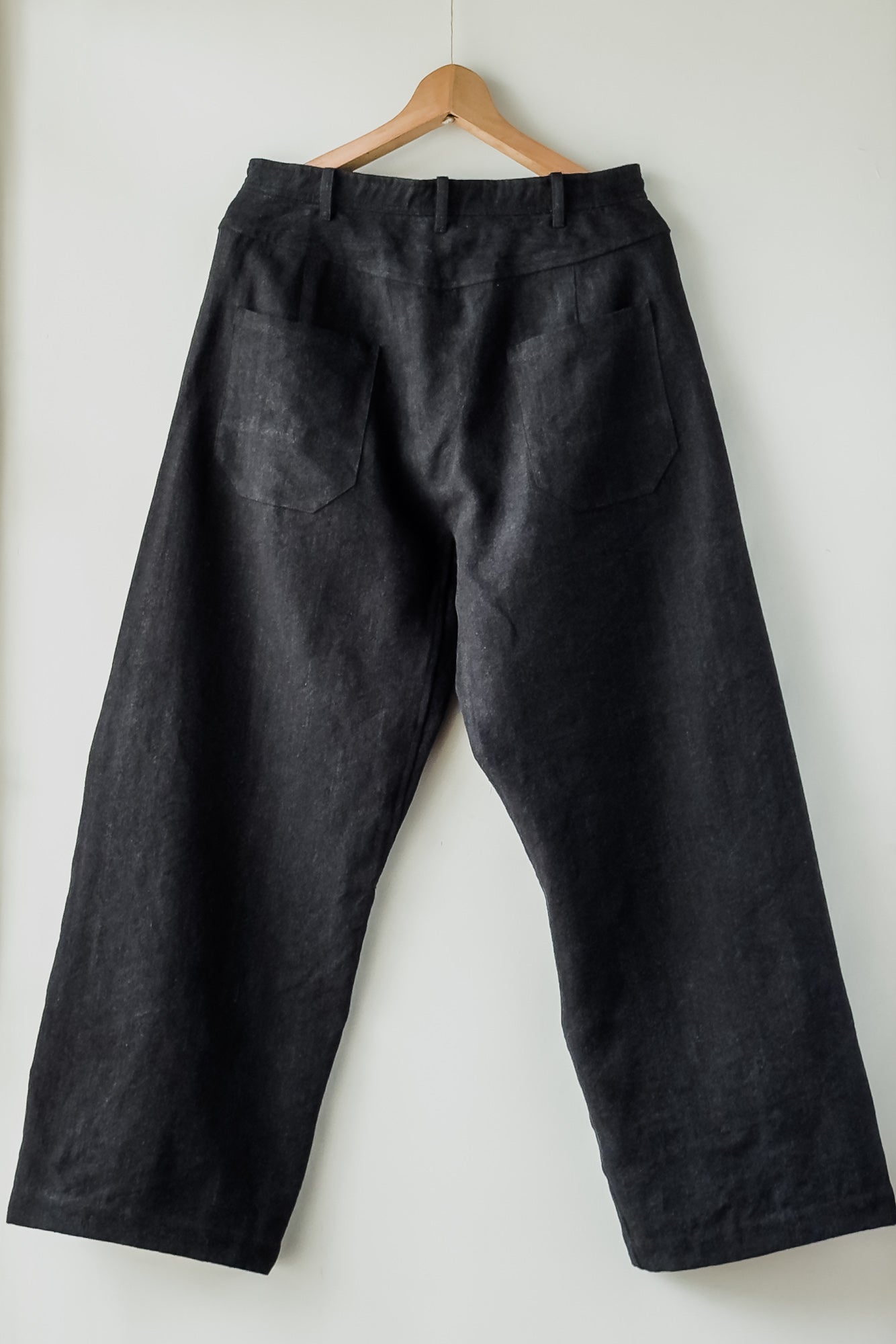 JAN-JAN VAN ESSCHE OVERSIZED 6 POCKET DENIM TROUSERS WOOL LINEN CANVAS BLACK MELE