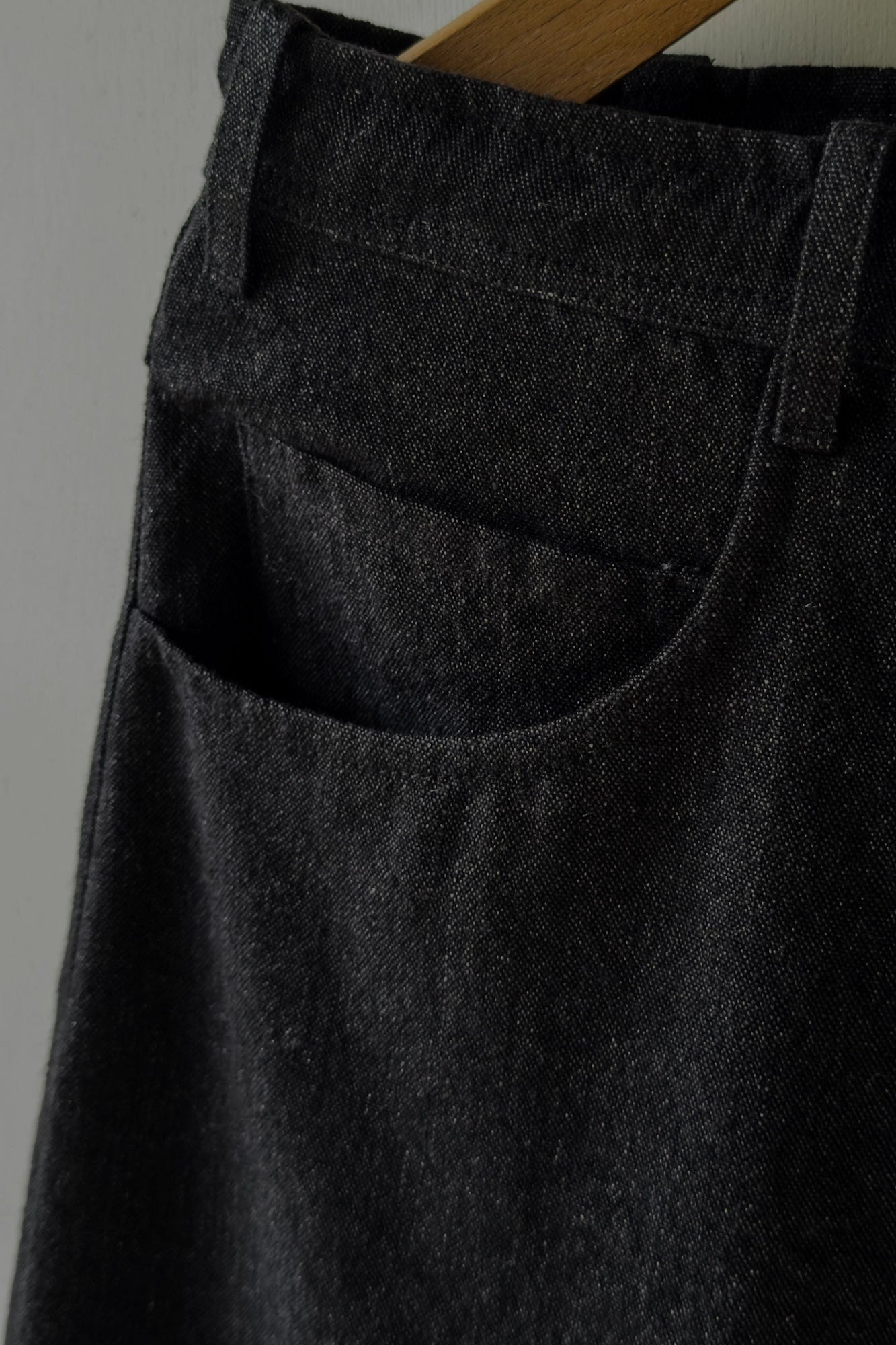 JAN-JAN VAN ESSCHE OVERSIZED 6 POCKET DENIM TROUSERS WOOL LINEN CANVAS BLACK MELE