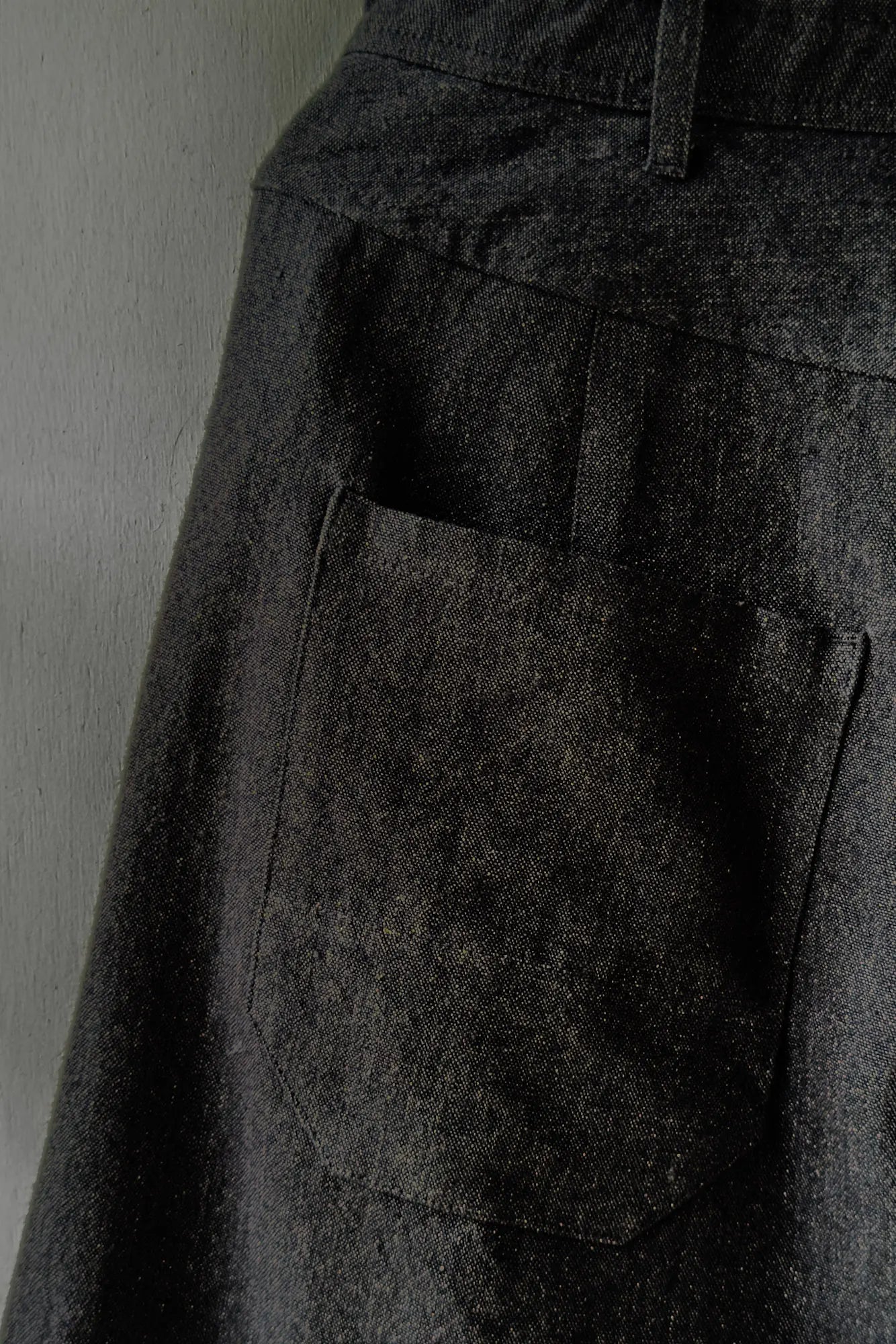 JAN-JAN VAN ESSCHE OVERSIZED 6 POCKET DENIM TROUSERS WOOL LINEN CANVAS BLACK MELE