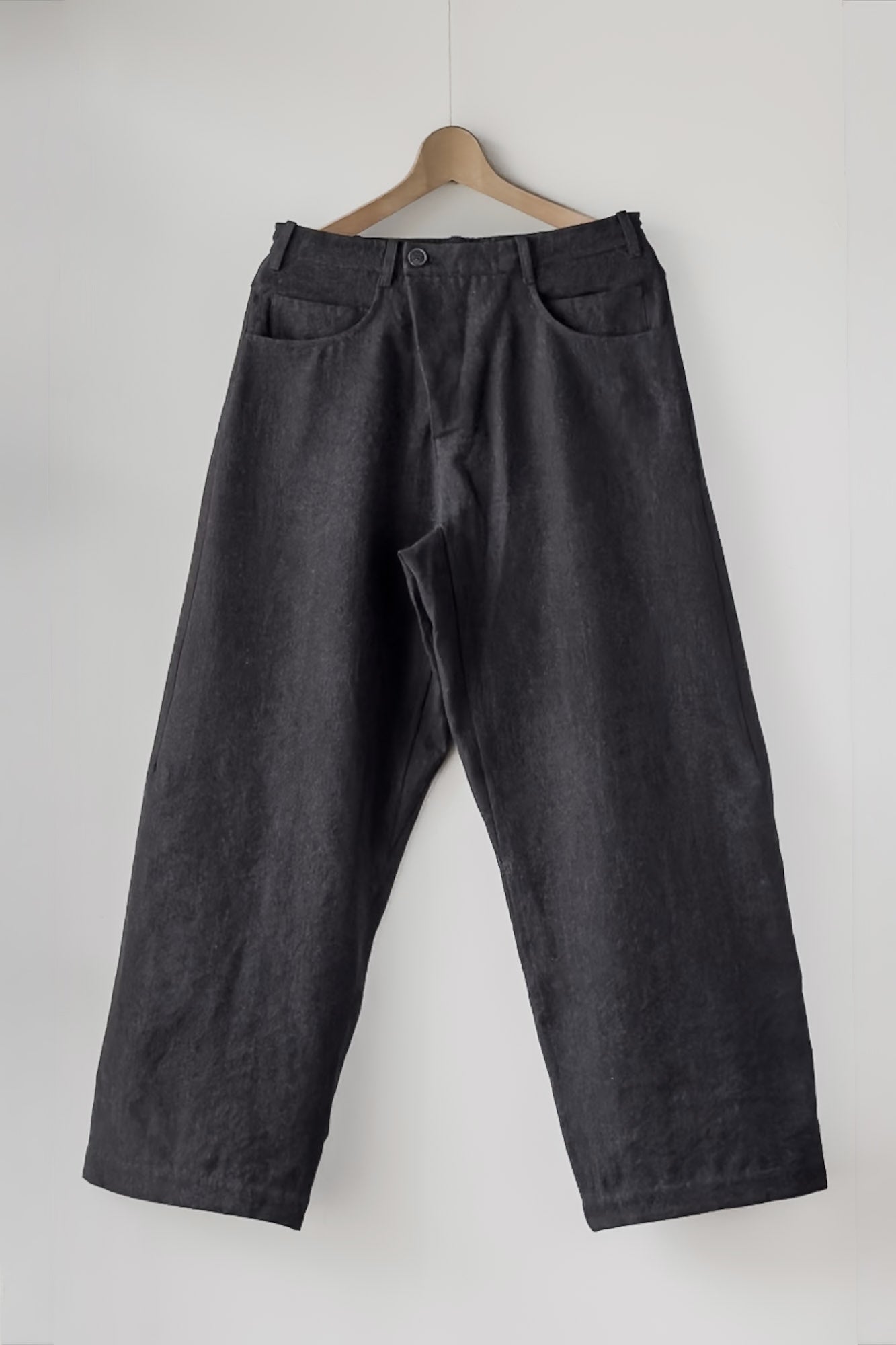 JAN-JAN VAN ESSCHE OVERSIZED 6 POCKET DENIM TROUSERS WOOL LINEN CANVAS BLACK MELE