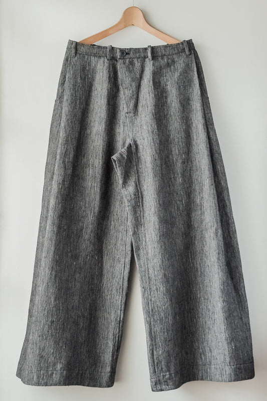 JAN-JAN VAN ESSCHE OVERSIZED DRESS PANTS SILK LINEN CLOTH BLACK & WHITE