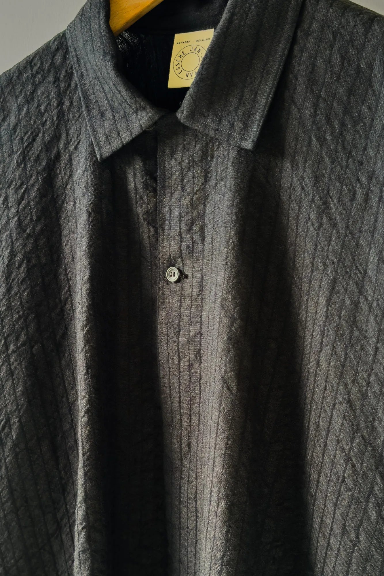 JAN-JAN VAN ESSCHE WIDE FIT POPOVER SHIRT COTTON LINEN RELIEF STRIPED BLACK