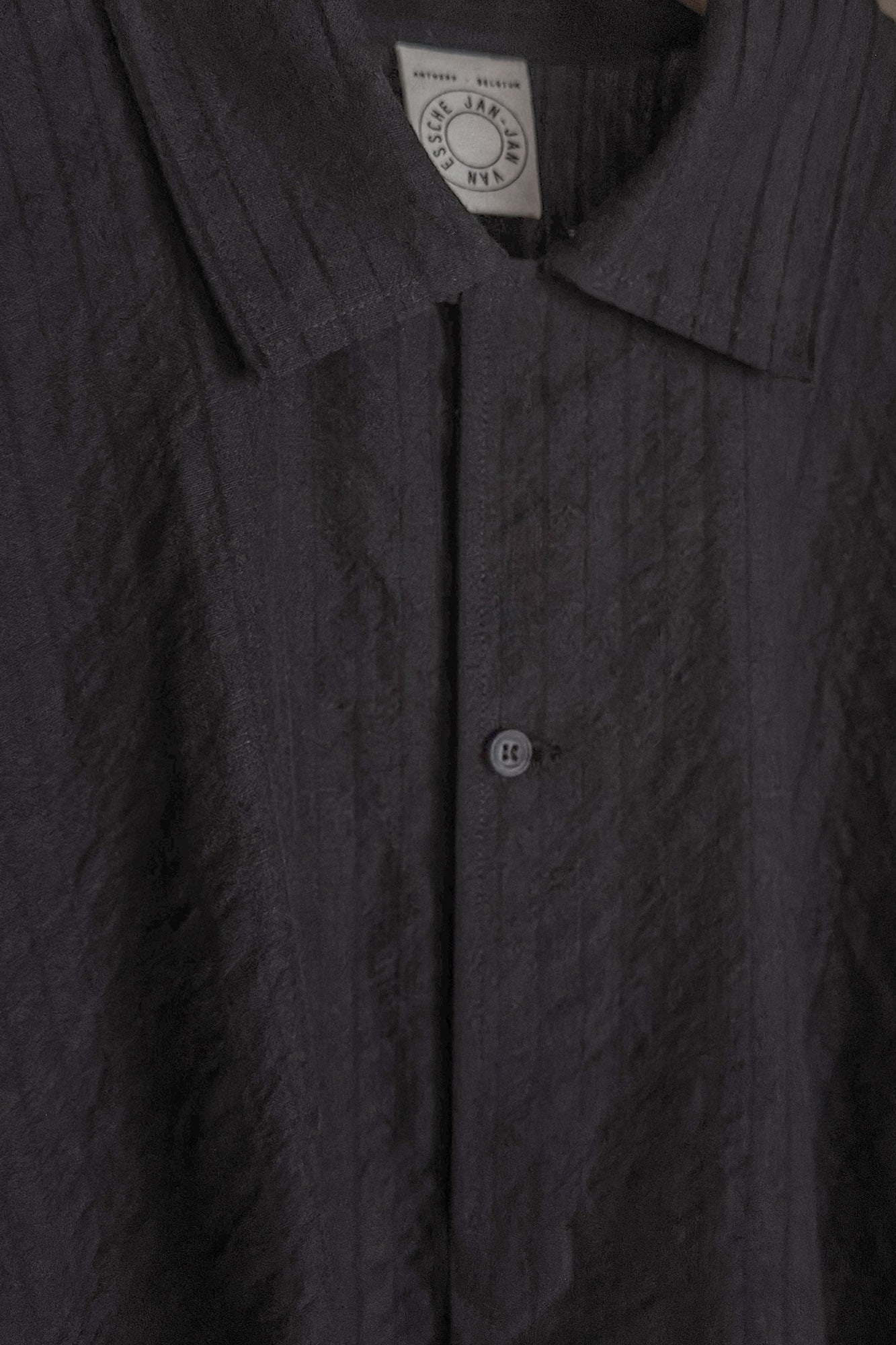 JAN-JAN VAN ESSCHE WIDE FIT POPOVER SHIRT COTTON LINEN RELIEF STRIPED BLACK