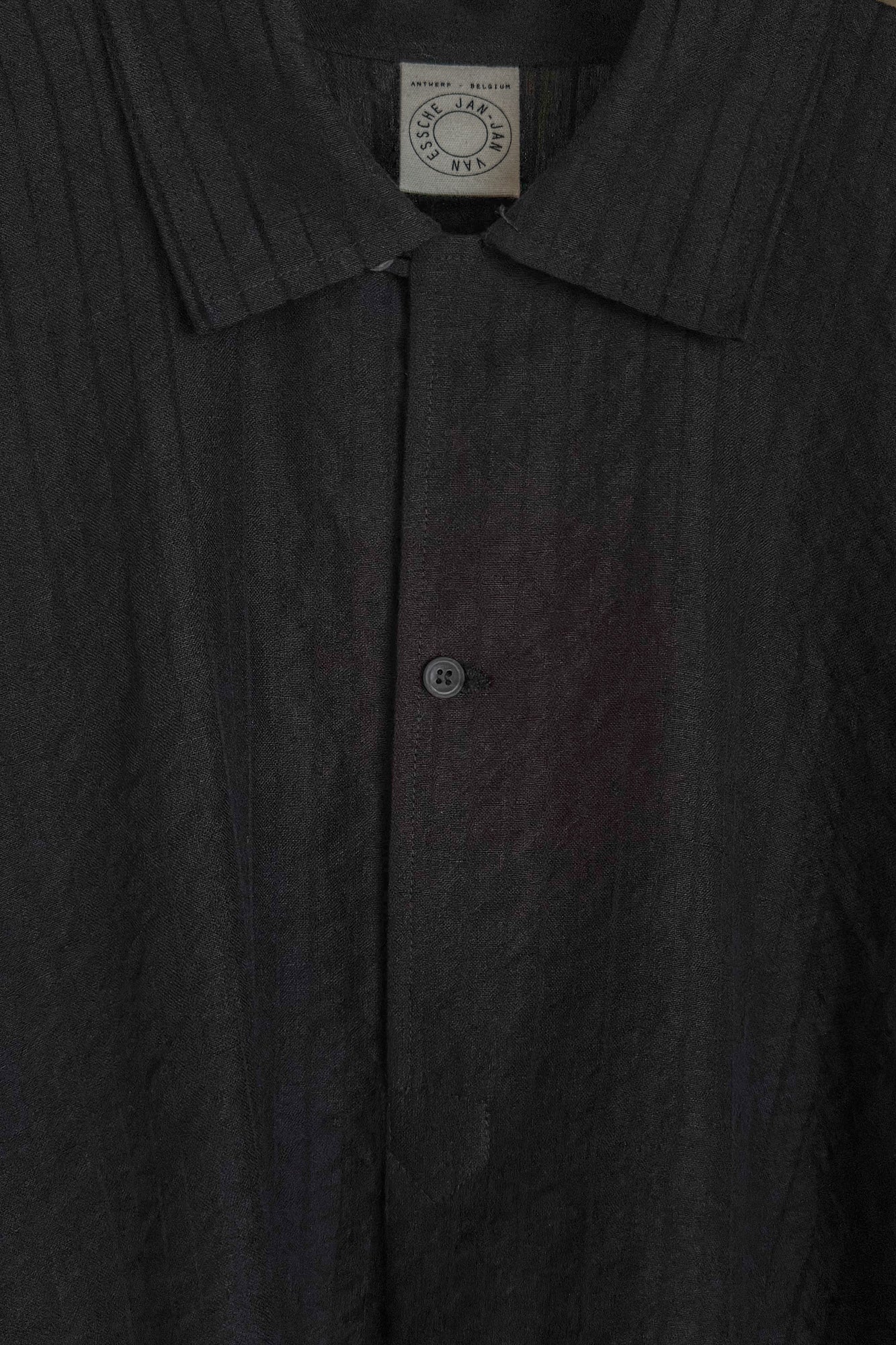 JAN-JAN VAN ESSCHE WIDE FIT POPOVER SHIRT COTTON LINEN RELIEF STRIPED BLACK