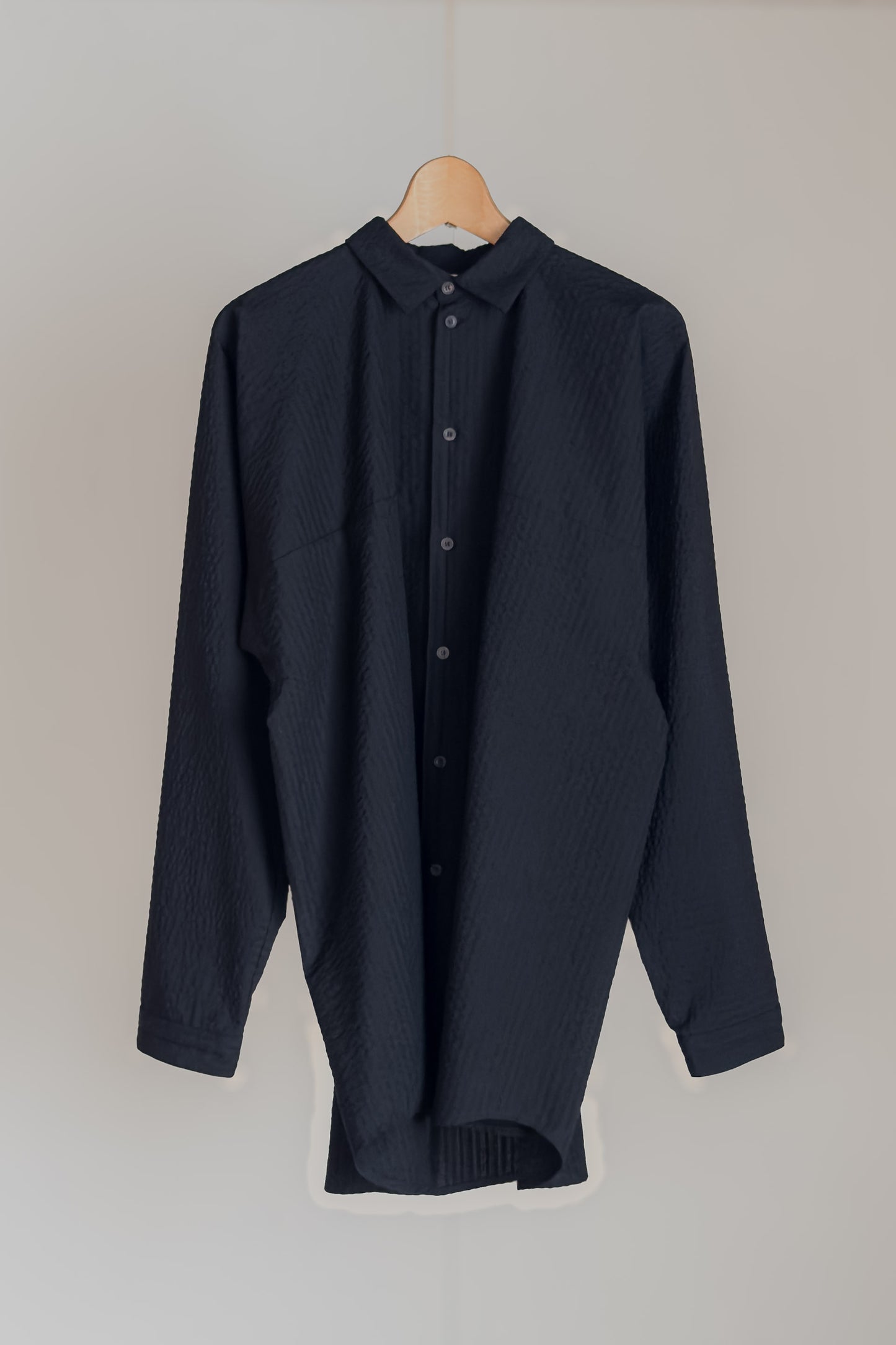 SHIRT#73 - BLACK STRUCTURED STRIPE WOOL - JAN JAN VAN ESSCHE