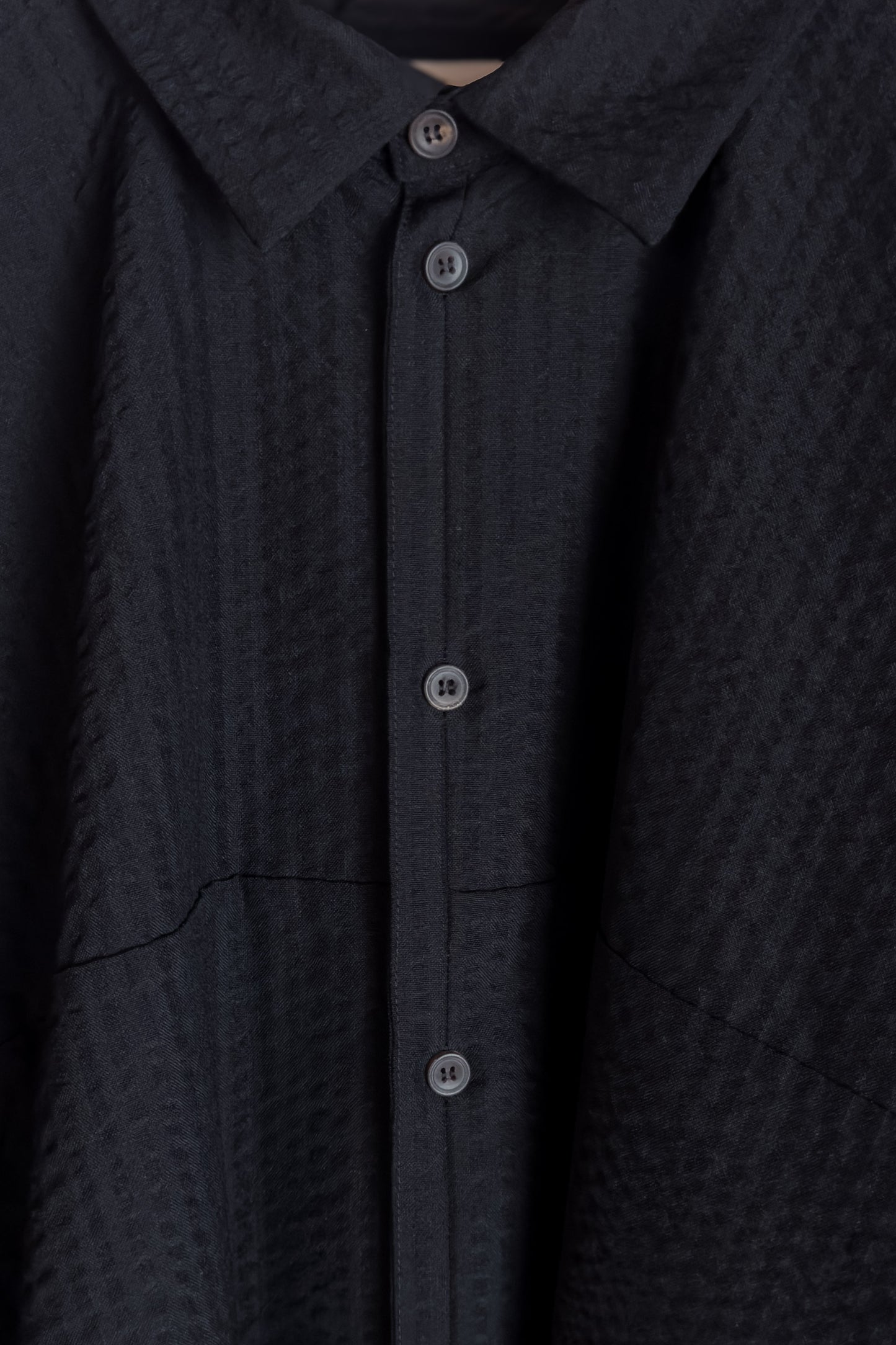 SHIRT#73 - BLACK STRUCTURED STRIPE WOOL - JAN JAN VAN ESSCHE