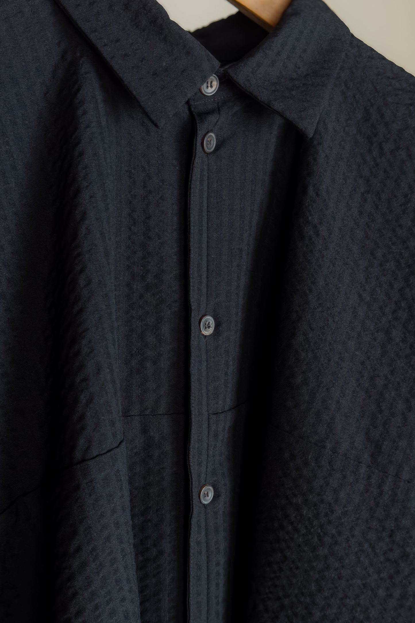 SHIRT#73 - BLACK STRUCTURED STRIPE WOOL - JAN JAN VAN ESSCHE