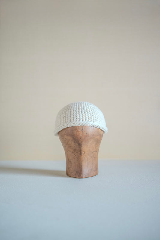 JAN-JAN VAN ESSCHE HAND CROCHETED BEANIE WOOL LINO WHITE