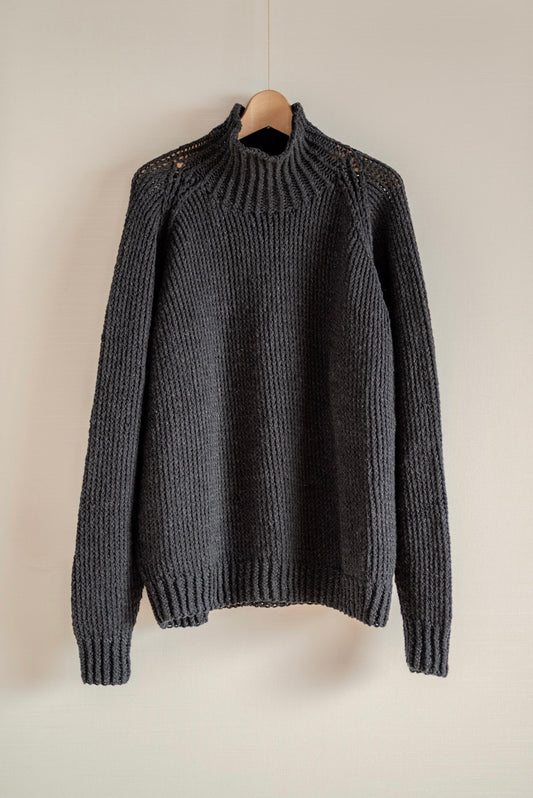 JAN-JAN VAN ESSCHE HAND KNITTED TURTLE NECK SWEATER LALIN PITCH BLACK