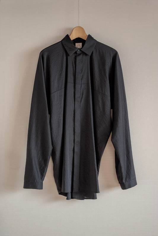 JAN-JAN VAN ESSCHE LOOSE FIT BUTTON UP DRESS SHIRT BOILED WOOL SILK CLOTH BLACK