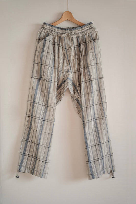 JAN-JAN VAN ESSCHE LOOSE FIT SINGLE PLEATED TROUSERS  MADRAS PLAID PLASTER