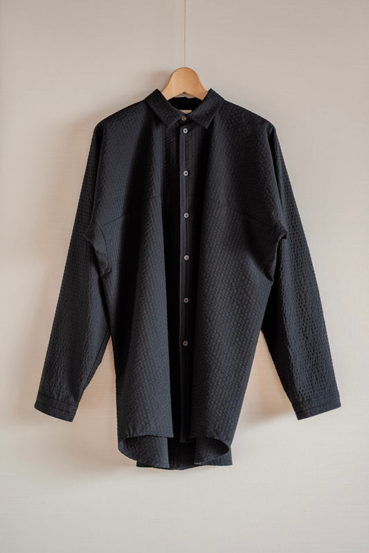 JAN-JAN VAN ESSCHE ONE PIECE LOOSE FIT SHIRT STRUCTURED STRIPE WOOL BLACK