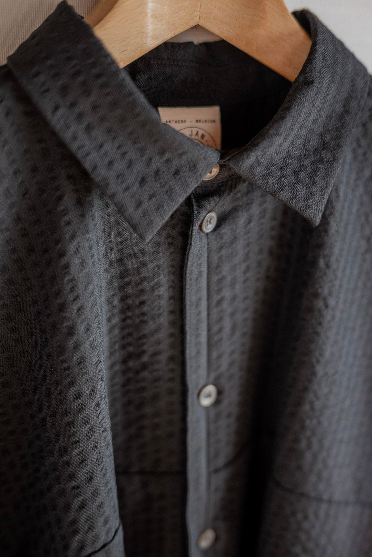 JAN-JAN VAN ESSCHE ONE PIECE LOOSE FIT SHIRT STRUCTURED STRIPE WOOL BLACK
