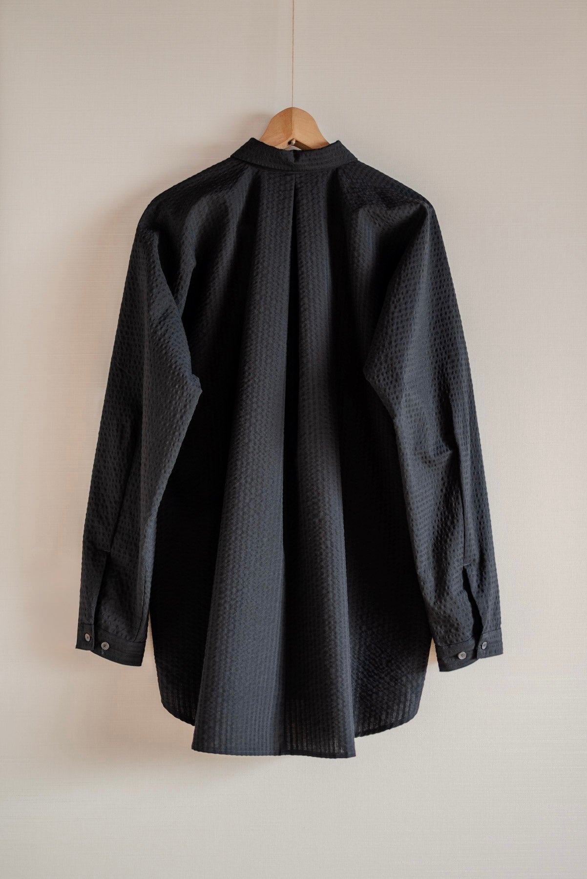 JAN-JAN VAN ESSCHE ONE PIECE LOOSE FIT SHIRT STRUCTURED STRIPE WOOL BLACK