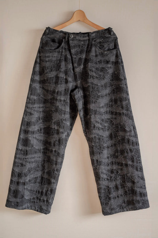 JAN-JAN VAN ESSCHE OVERSIZED 6 POCKET DENIM TROUSERS CAMOUFLAGE DENIM BLACK