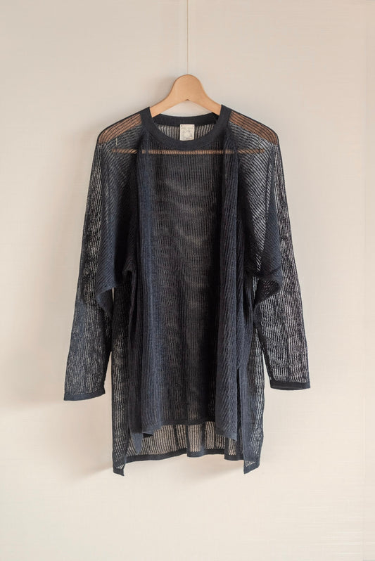 JAN-JAN VAN ESSCHE OVERSIZED MESH AJOUR KNIT LINEN COTTON YARN BLACK