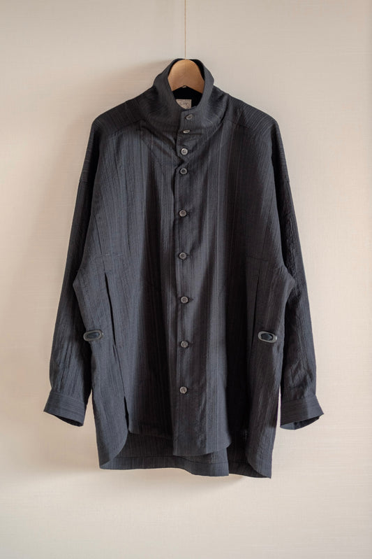 JAN-JAN VAN ESSCHE SHIRT JACKET WITH HIGH STANDING COLLAR DARK STRIPED