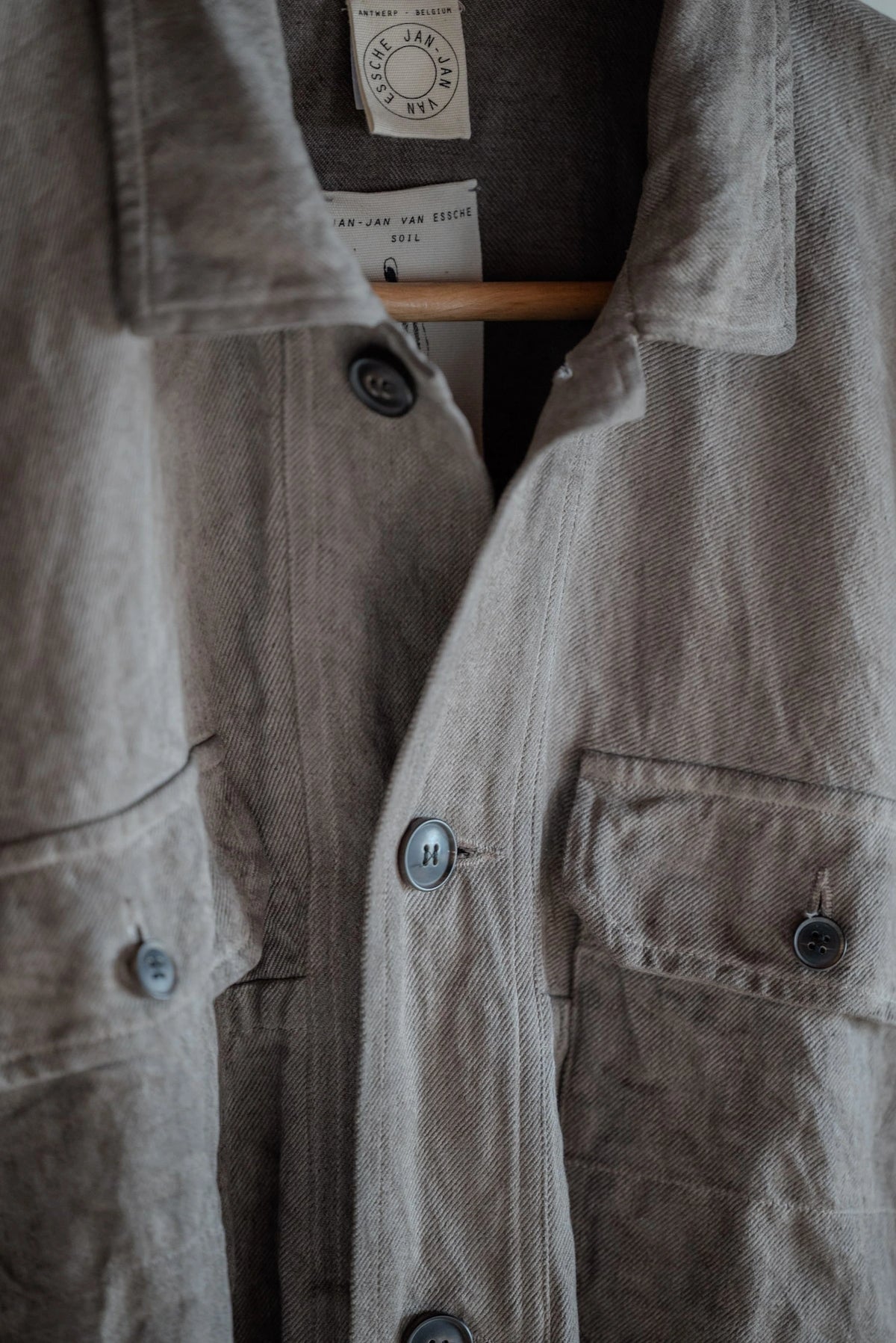 JAN-JAN VAN ESSCHE SOIL Jacket #64 in kakishibu and iron-dyed hemp cotton bamboo twill