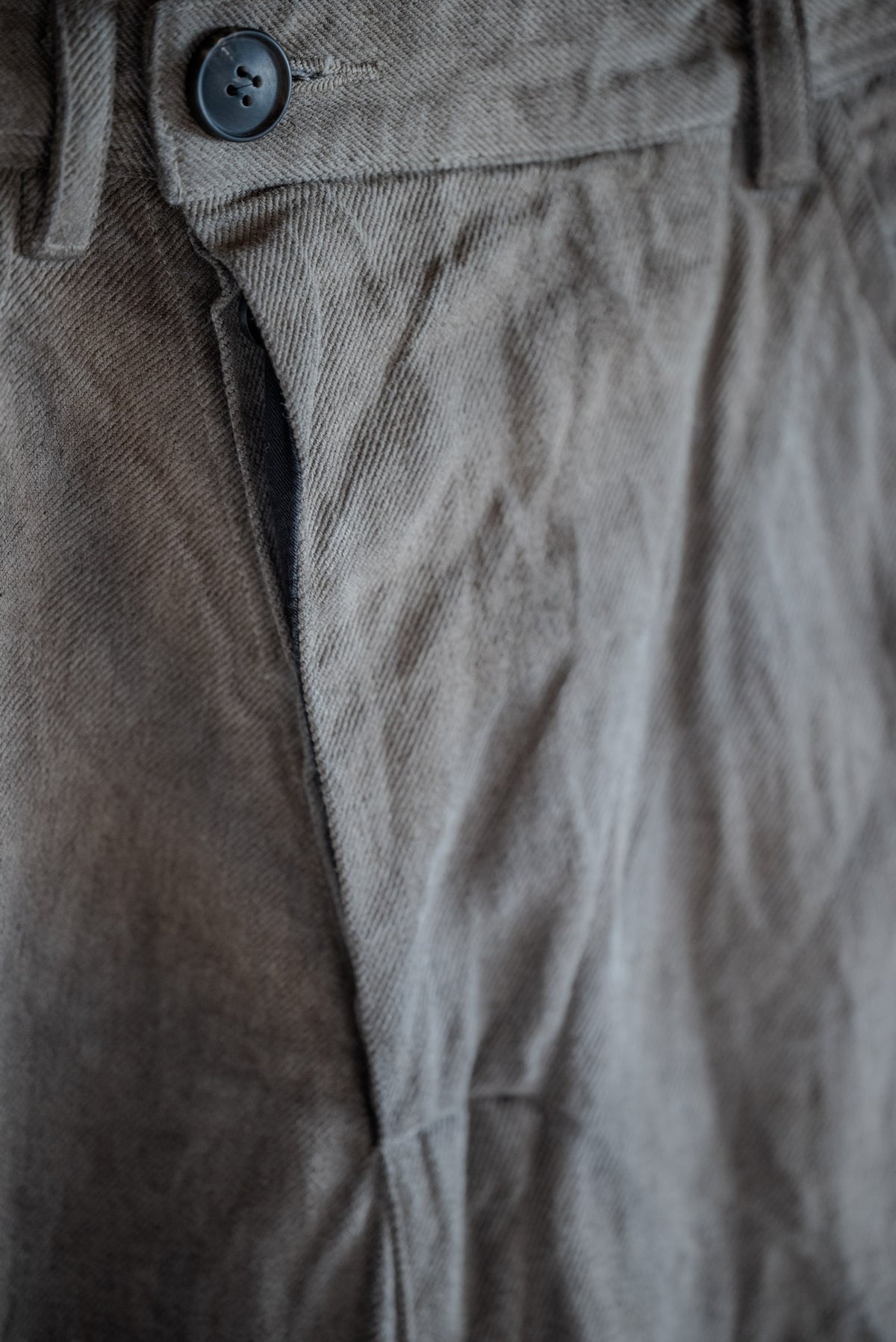 JAN-JAN VAN ESSCHE SOIL Trousers #90 in kakishibu and iron-dyed hemp cotton bamboo twill