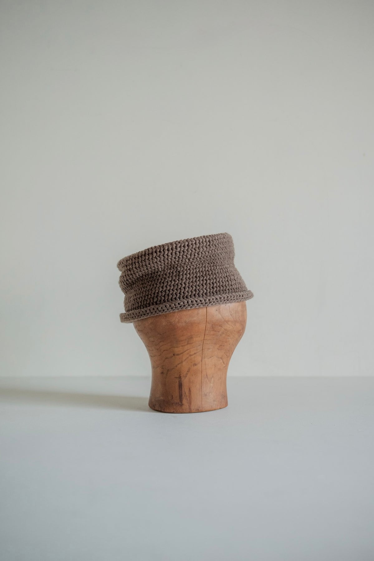 JAN-JAN VAN ESSCHE SOIL hand crochet Hat #13 in yak wool — Light Brown side