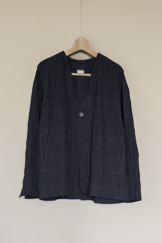 JAN-JAN VAN ESSCHE UNLINED COLLARLESS BLAZER BROAD STRIPE CLOTH BLACK