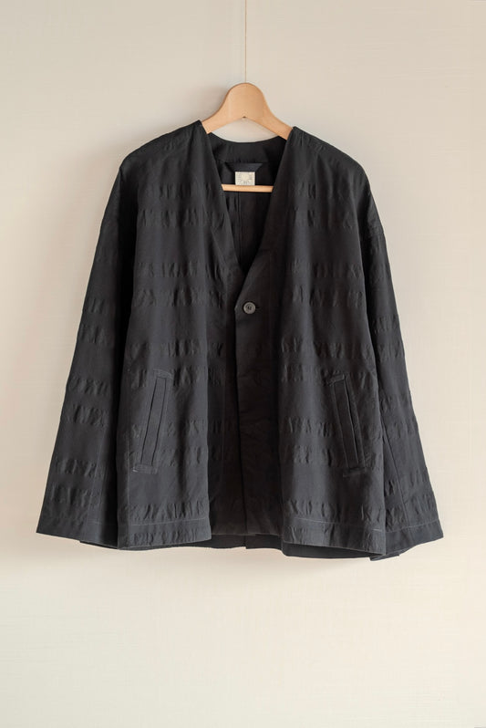 JAN-JAN VAN ESSCHE UNLINED COLLARLESS BLAZER BROAD STRIPE CLOTH BLACK